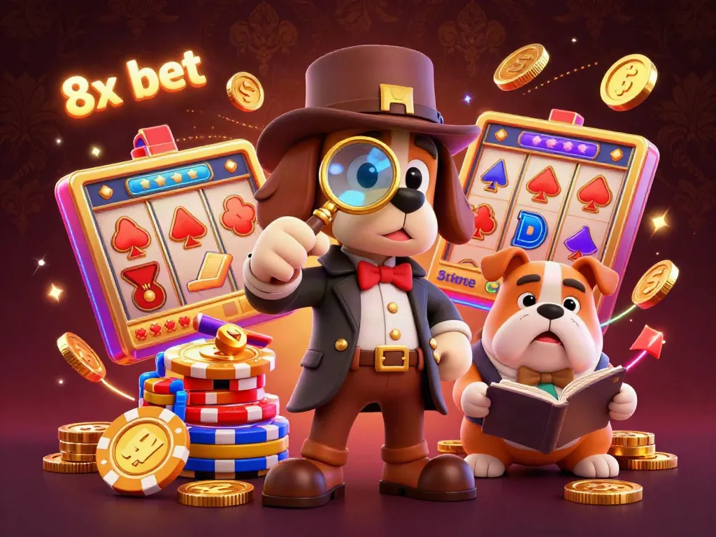 Uncovering treasures with 8x bet in an ultra-detailed 3D scene featuring a detective and his bulldog.