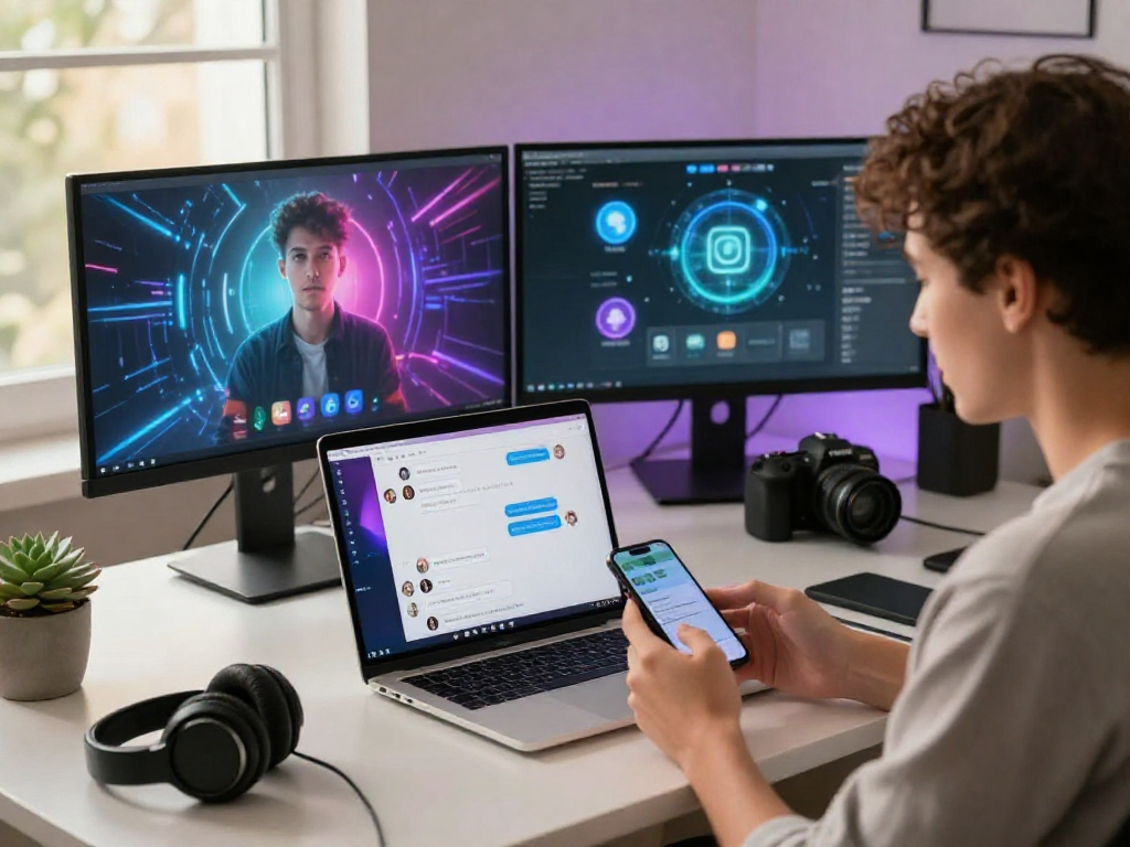 Engaging virtual AI chat interaction with porn ai chat on laptop screen in a modern workspace.