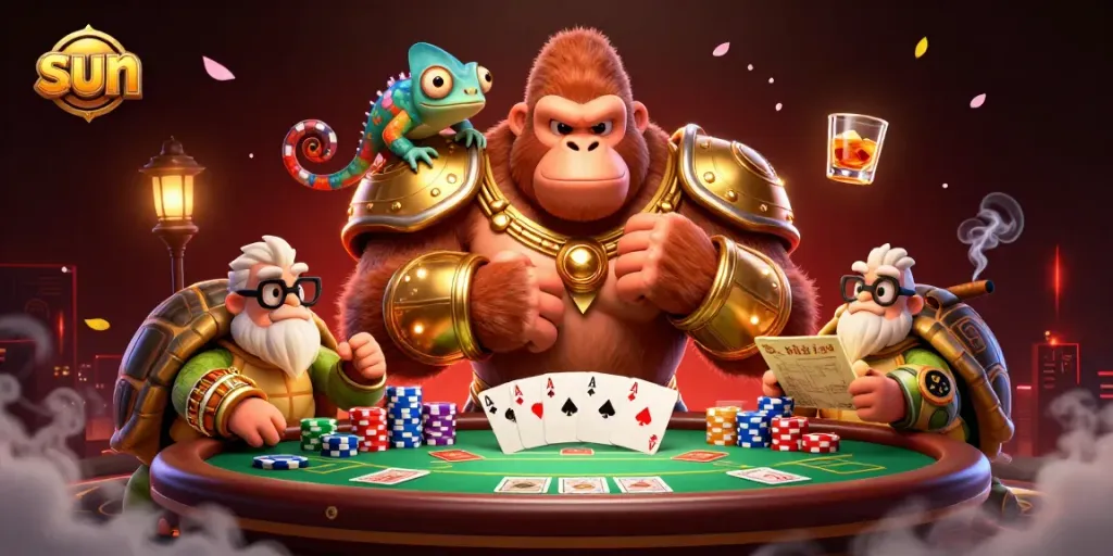 Engage with the thrilling sun-themed casino adventure featuring a gorilla king and his companions.