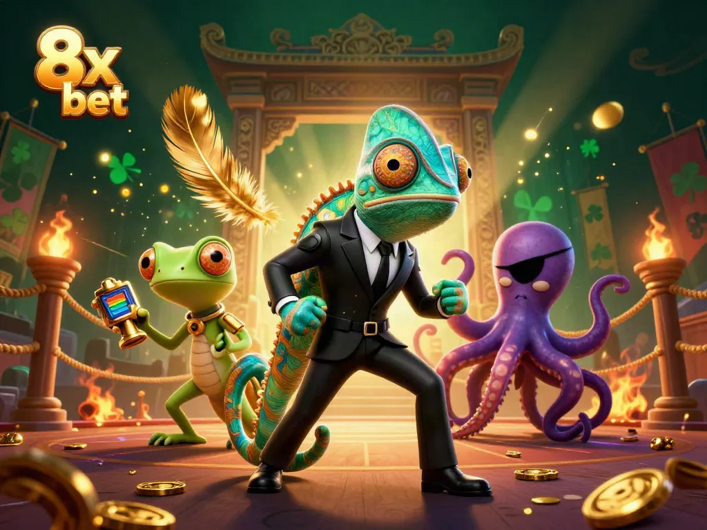 Experience thrilling action with 8x bet in this 3D casino illustration featuring a vibrant scene.