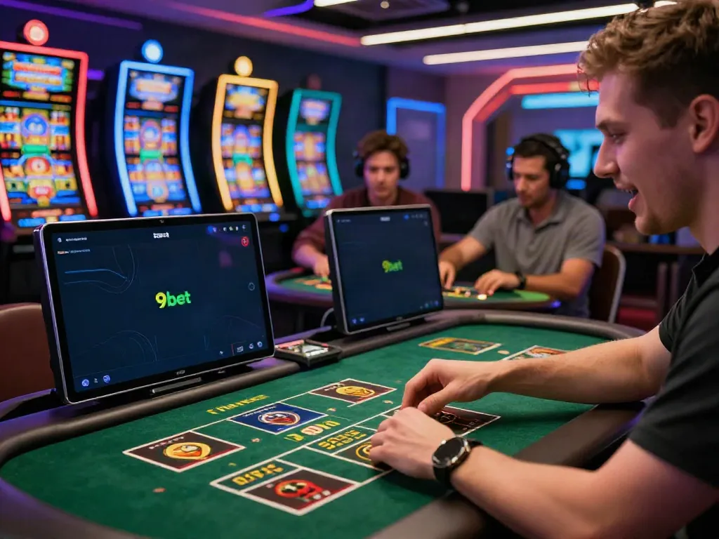 Exciting 9bet online gambling scene with players engaged and vibrant gaming interface.