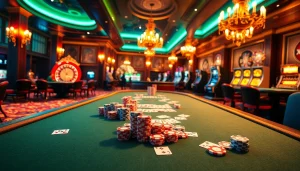 Experience thrilling moments in a casino with game bài đổi thưởng at a vibrant poker table.