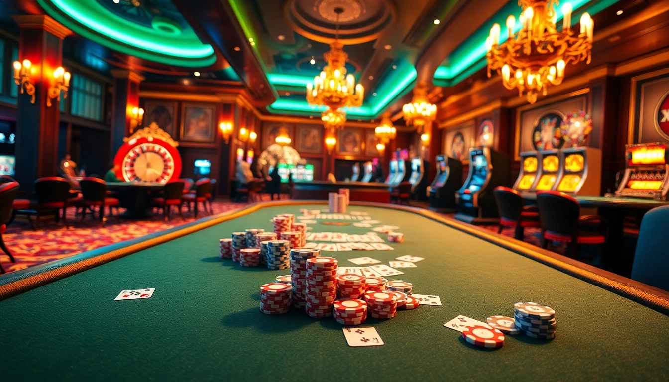 Experience thrilling moments in a casino with game bài đổi thưởng at a vibrant poker table.