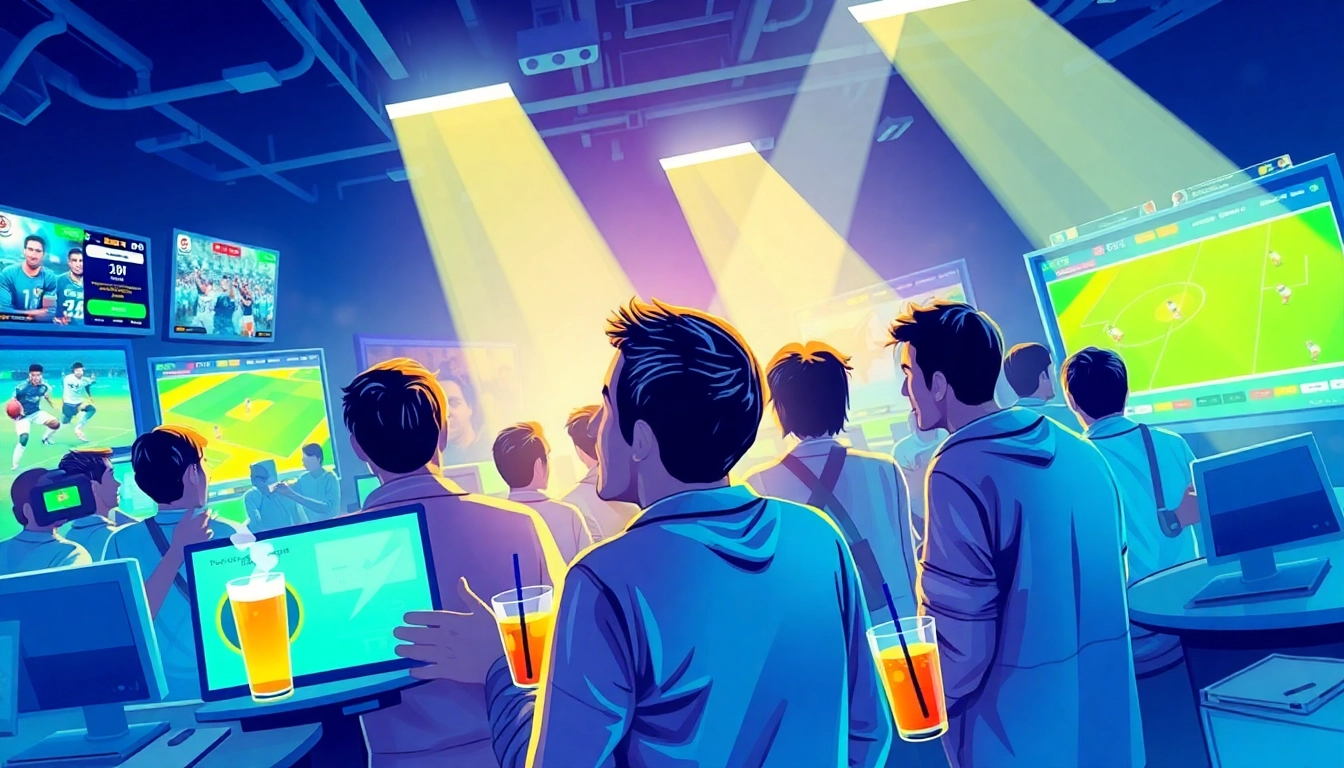 Experience the excitement of sports betting at https://ii69vn.com/, capturing the thrill of active bettors in a vibrant scene.