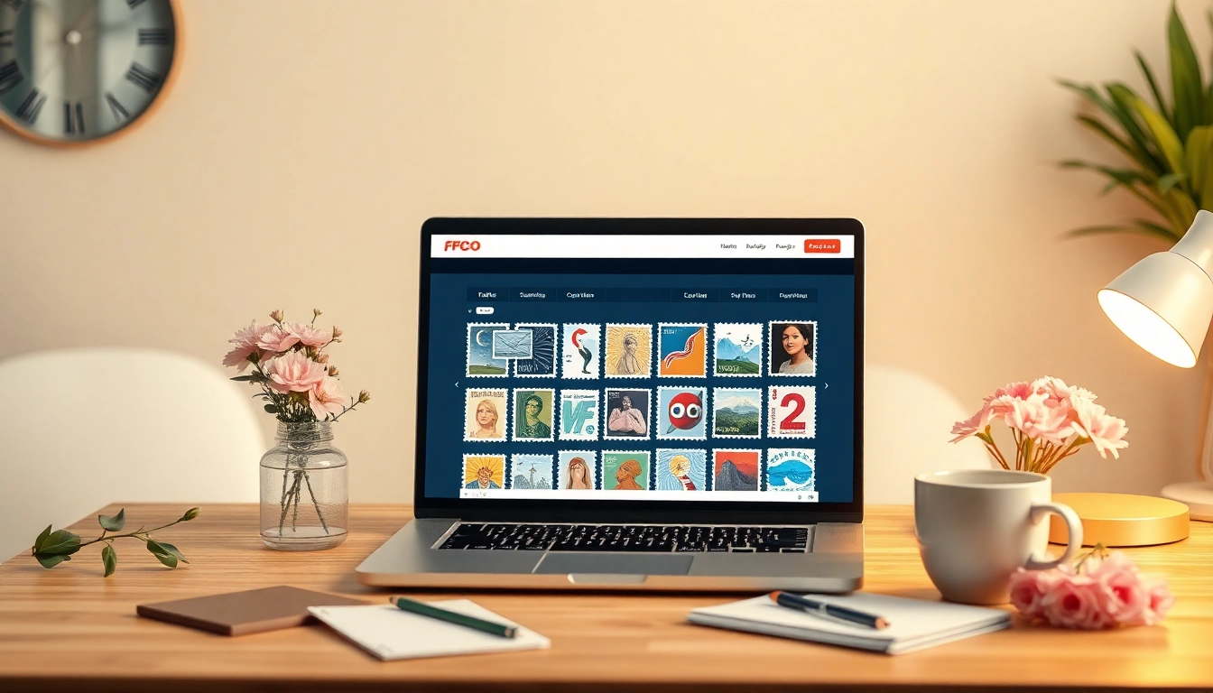 Discover the ease of buying postage stamps online from a vibrant interface with diverse designs.