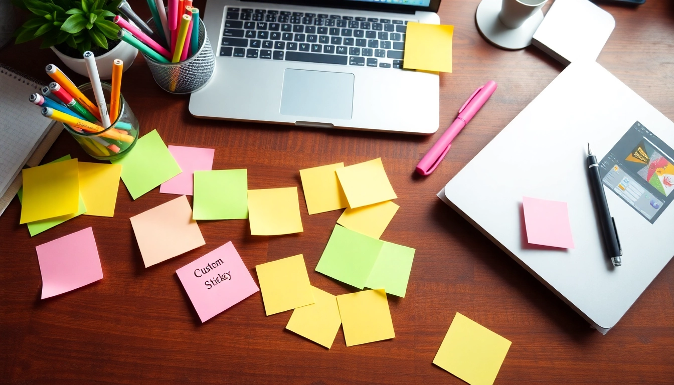 Brightly colored custom sticky notes arranged creatively on a desk to inspire motivation.