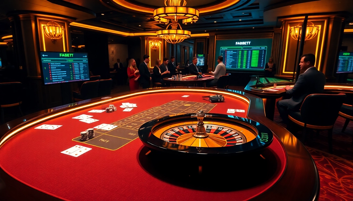 Players enjoying a thrilling game at FABET's online casino, highlighted by vibrant gaming elements.
