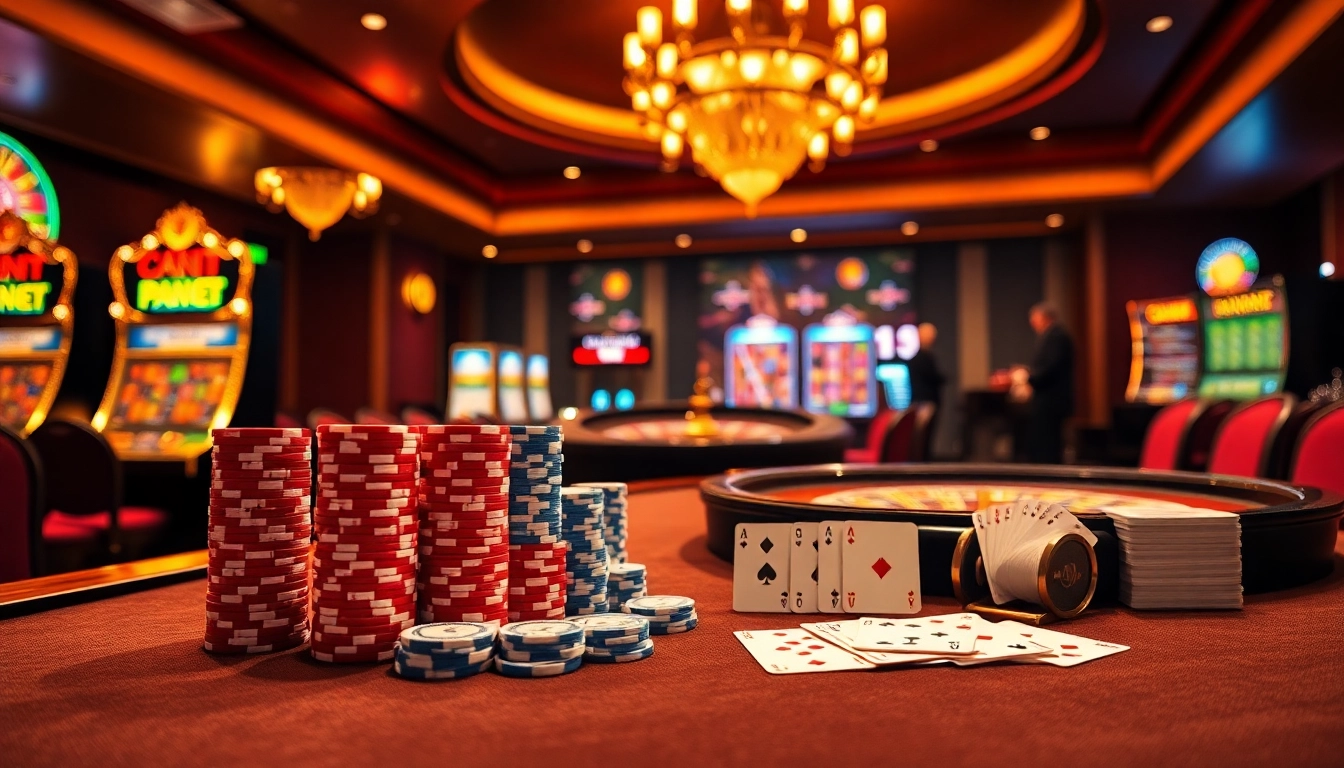 Experience the thrill of casino gaming at xxx88 with vibrant tables and roulette wheels.