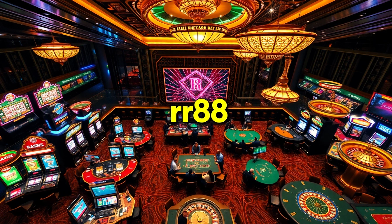 Experience thrilling gaming action at rr88 with vibrant casino tables and excited players.