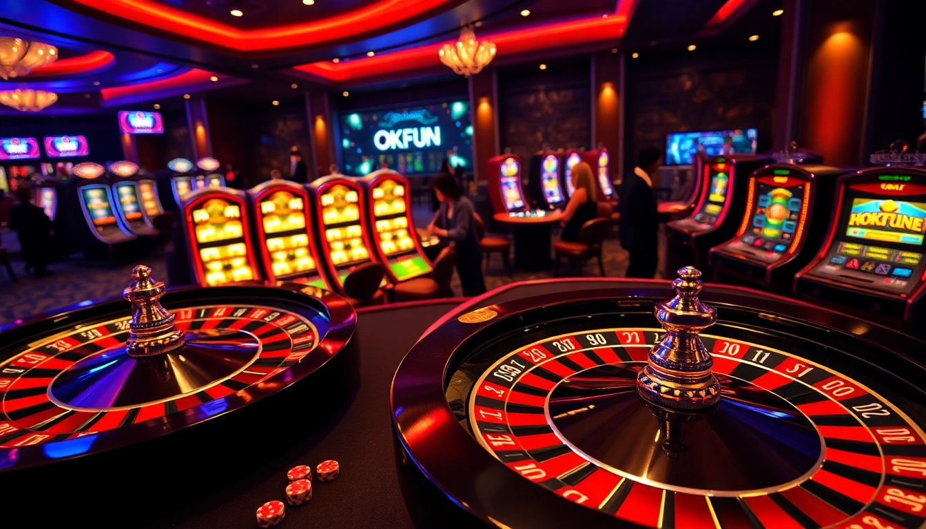 Engaging players at a dynamic casino scene showcasing OKFUN casino excitement and professional gaming.