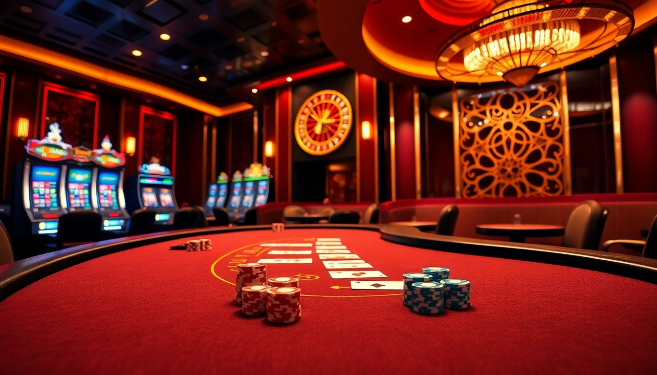 Experience thrilling bets at https://www.jun88.org/ with a luxurious casino setting featuring a blackjack table.