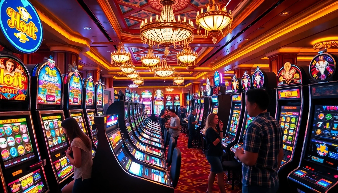 Players enjoying exhilarating slot machines in a vibrant casino atmosphere.
