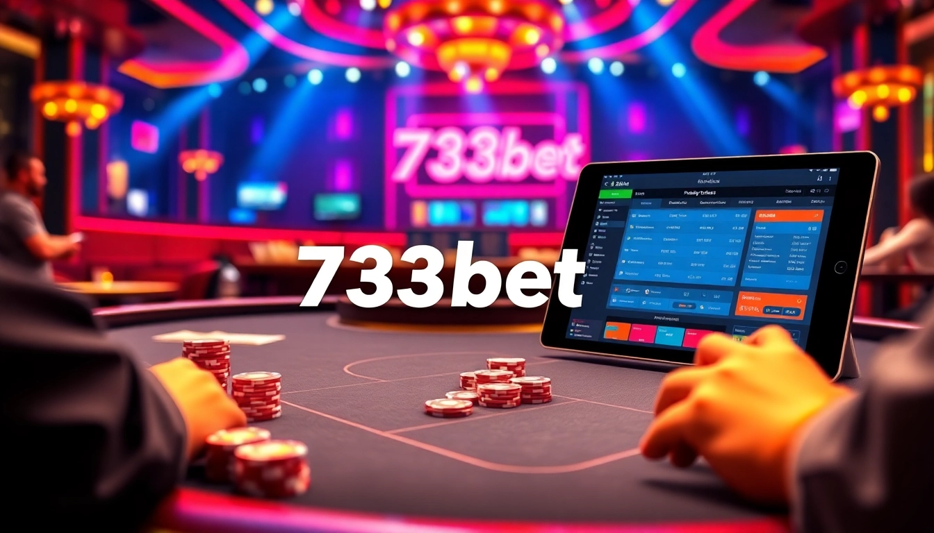 Exciting online gambling scene with 733bet Login interface, featuring vibrant casino elements.