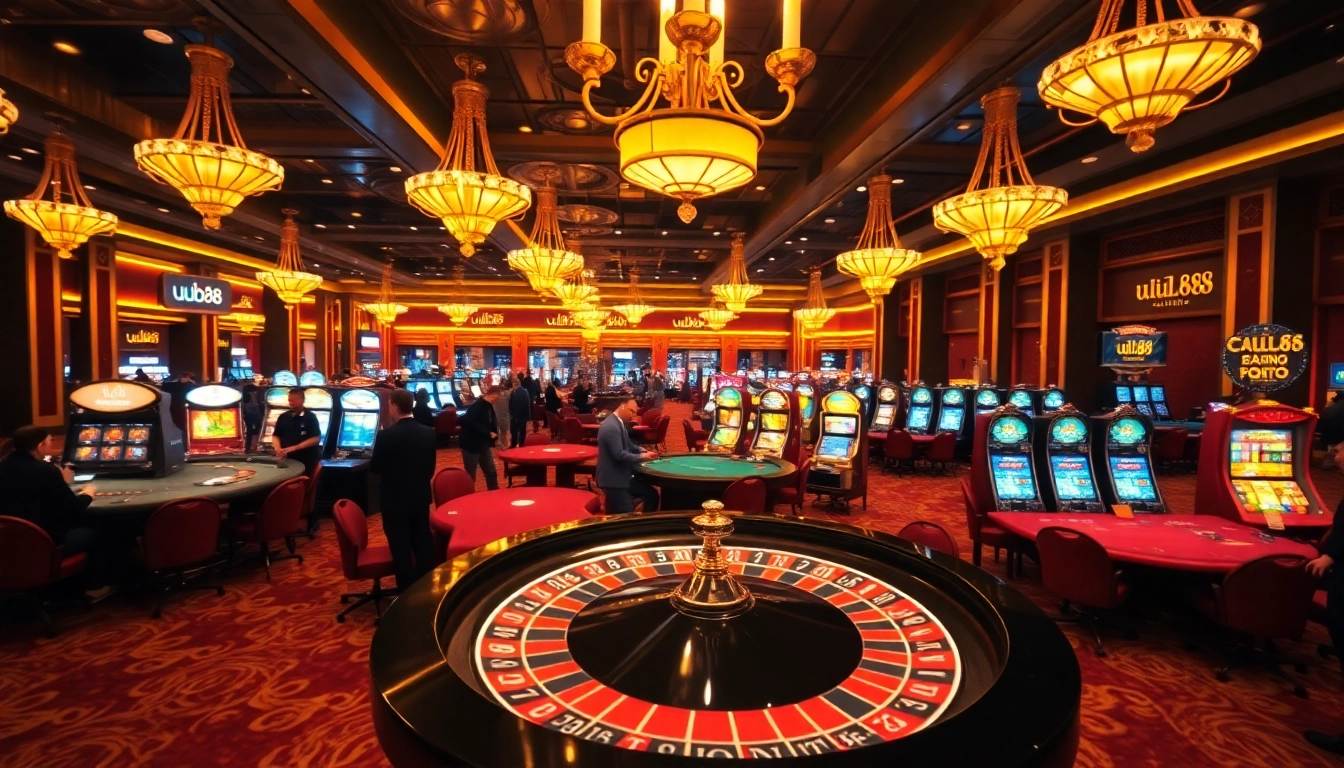 Experience the thrilling gameplay at uu88 with vibrant casino tables and excited players.