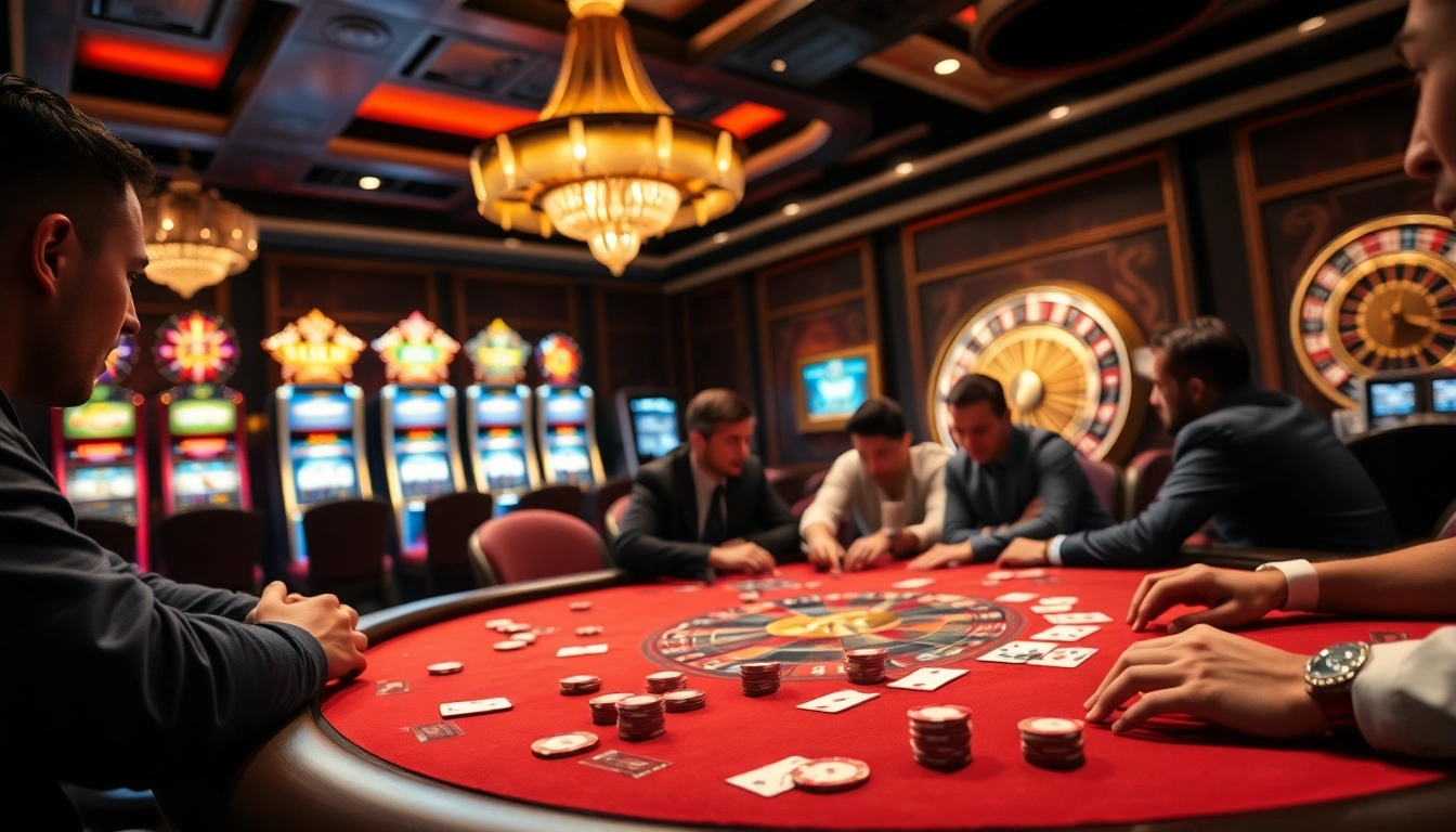 Engaged players at a 789bet poker table, showcasing the thrill of gambling action and luxury.