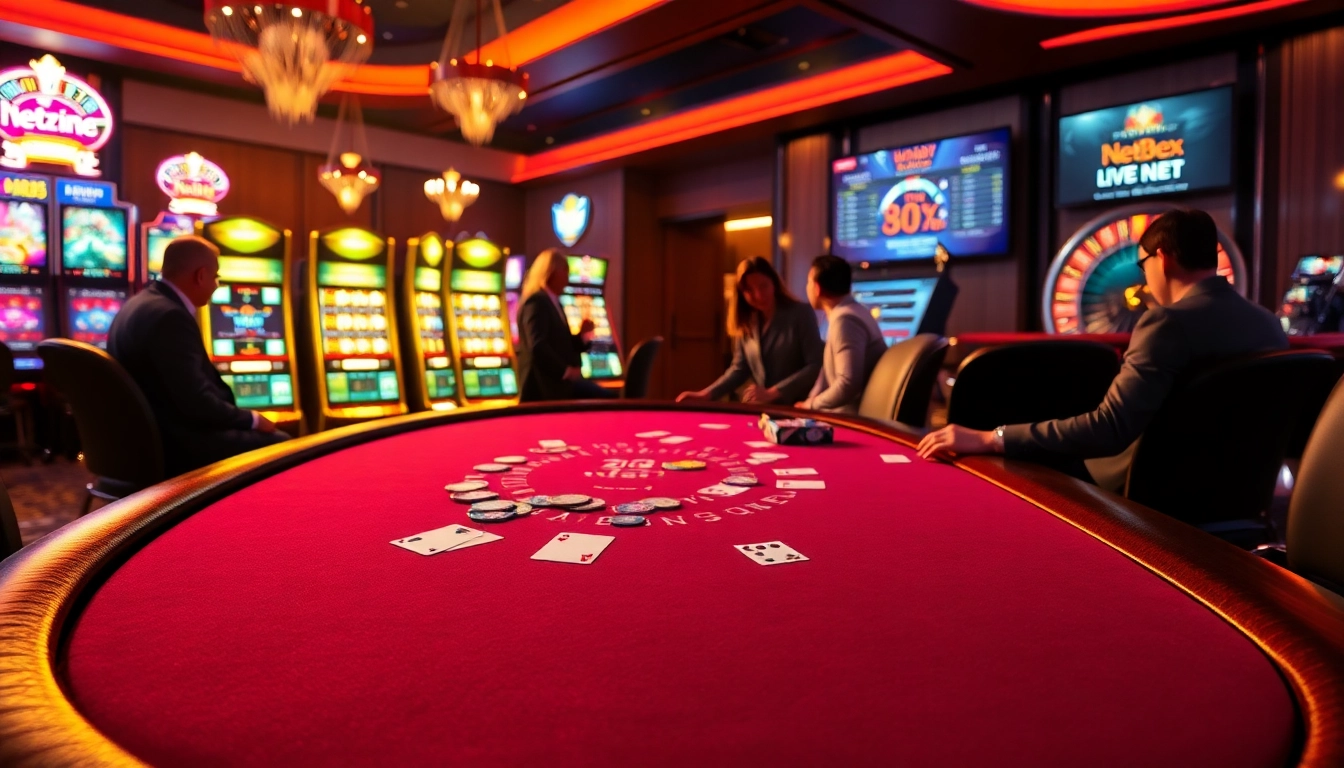 Experience thrilling gameplay at net88x.net with a vibrant casino scene featuring blackjack and slots.