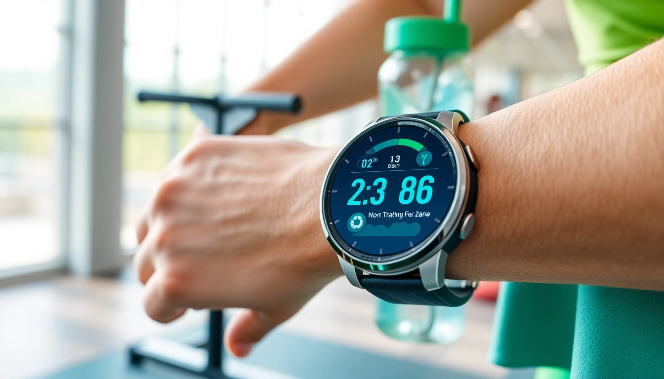 LC88 Smart Watch displayed in an active lifestyle setting, showcasing its features on a wrist amidst gym equipment.