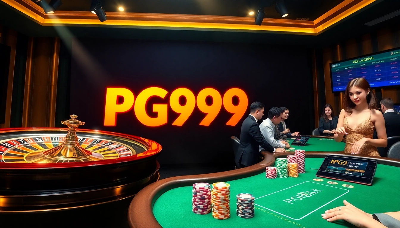 Experience the thrill of pg99 with vibrant casino visuals featuring roulette and poker action.