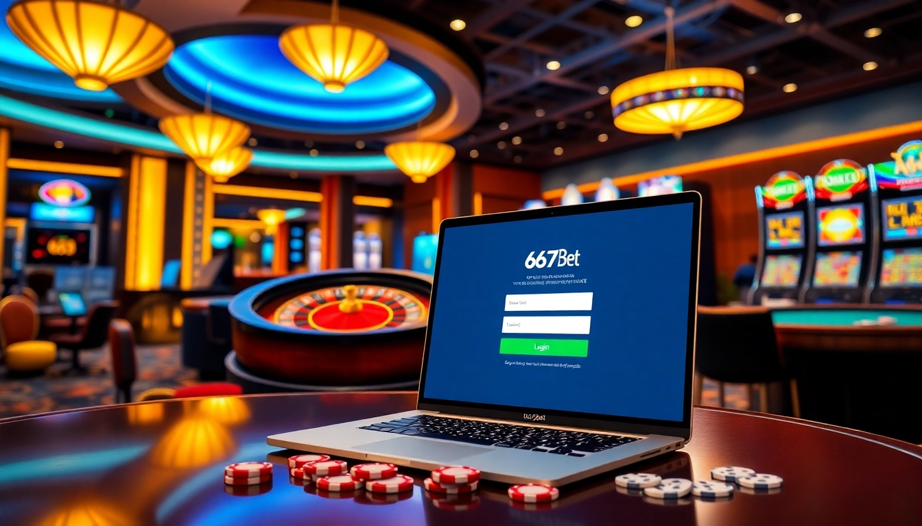 Engage with the 667bet Login on a vibrant casino-themed digital interface filled with excitement.