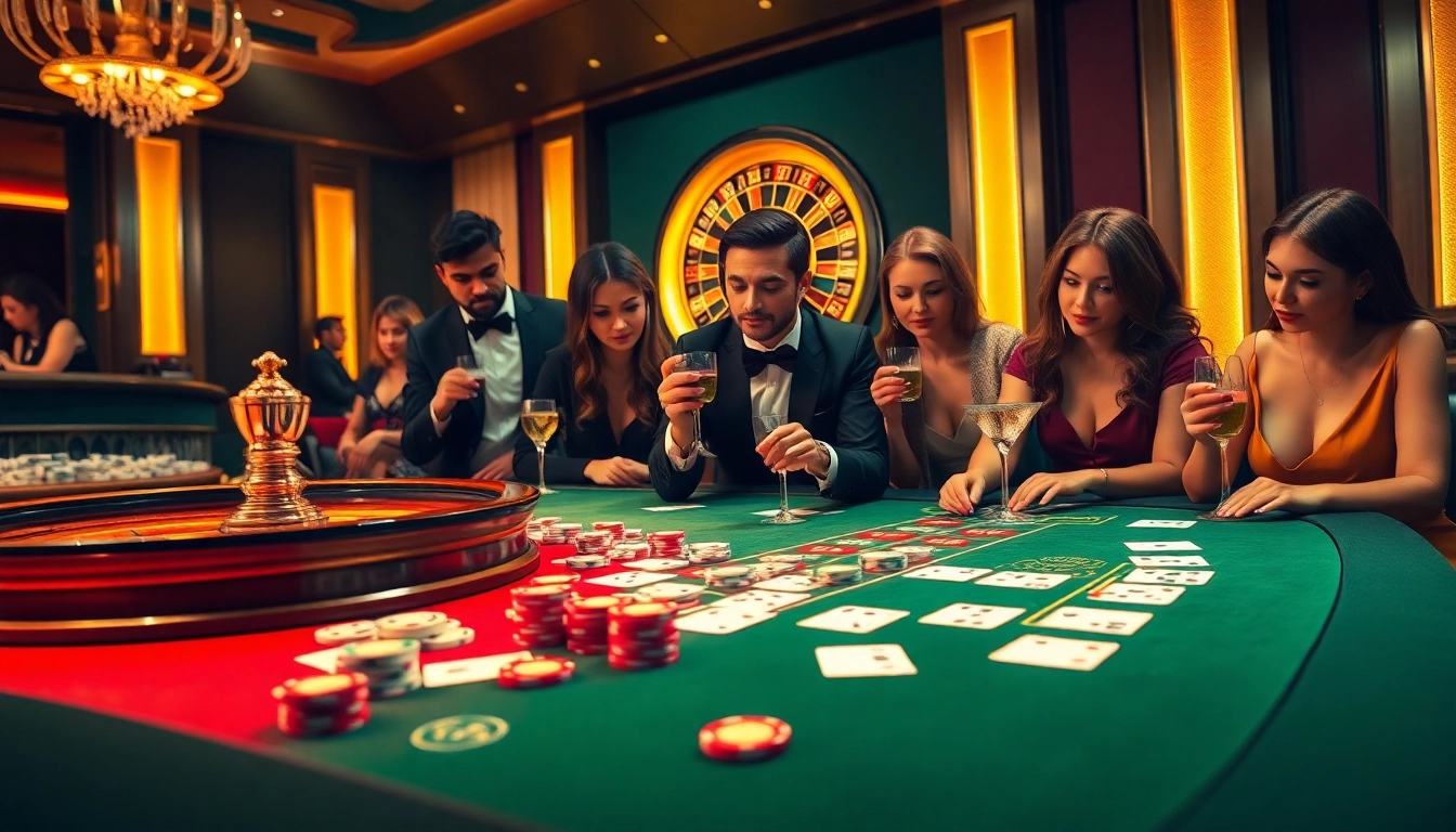 Experience the thrill of betting at https://bu88.mex.com/ with an upscale casino scene featuring poker players and roulette.