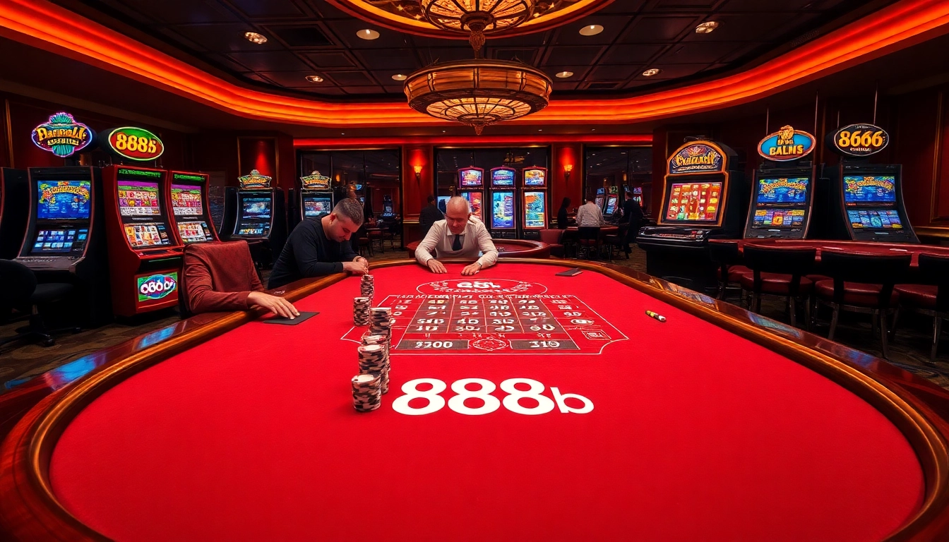 Engaged players assessing strategies at the 888b blackjack table in a luxurious casino.