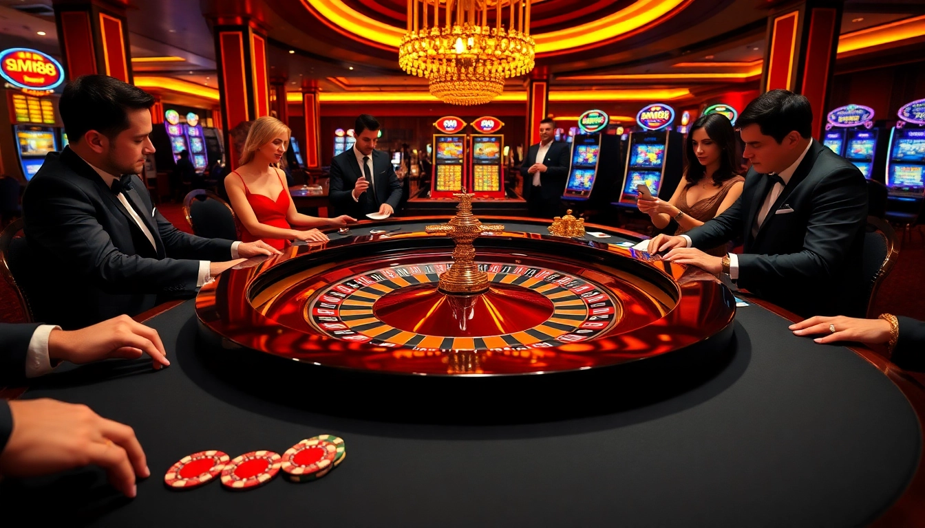 Experience high-stakes play at the MM88 roulette table in a luxurious casino setting.