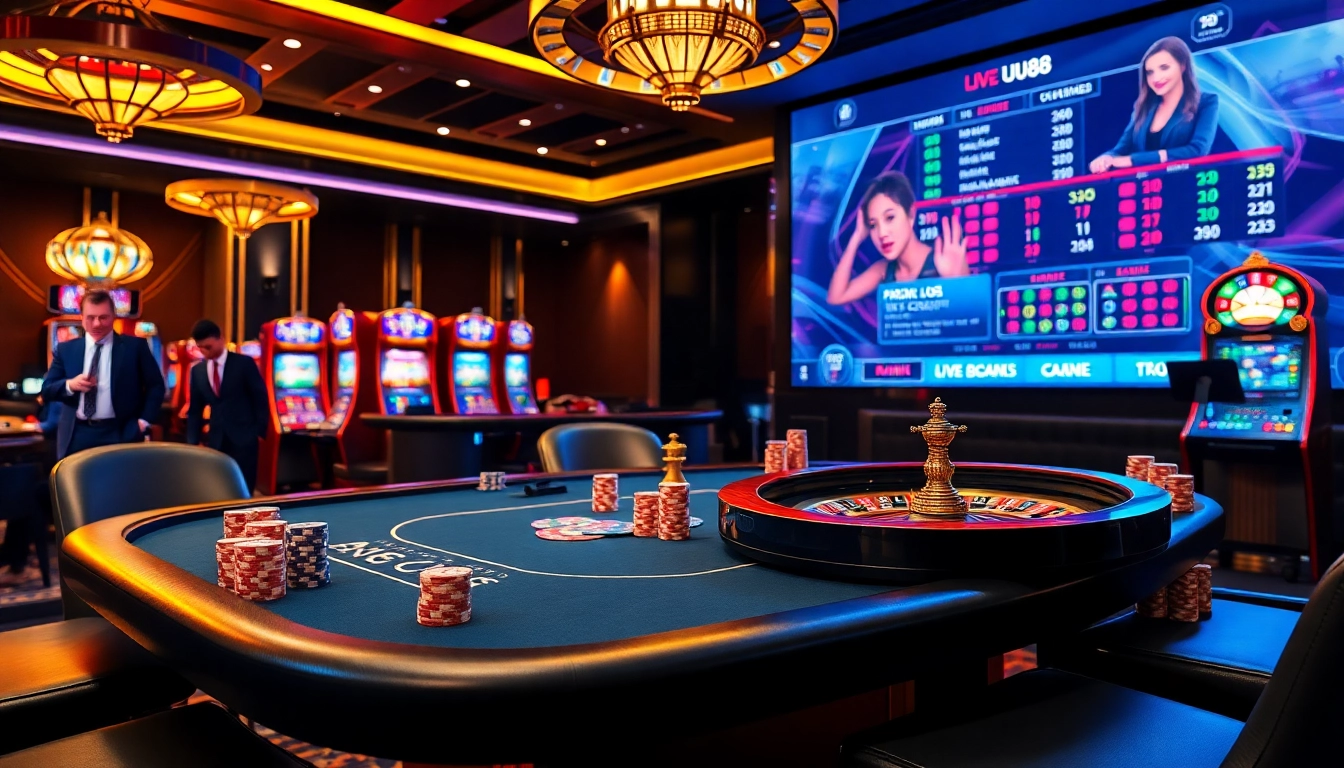 Experience UU88 online gambling with vibrant casino tables and exciting gaming elements.