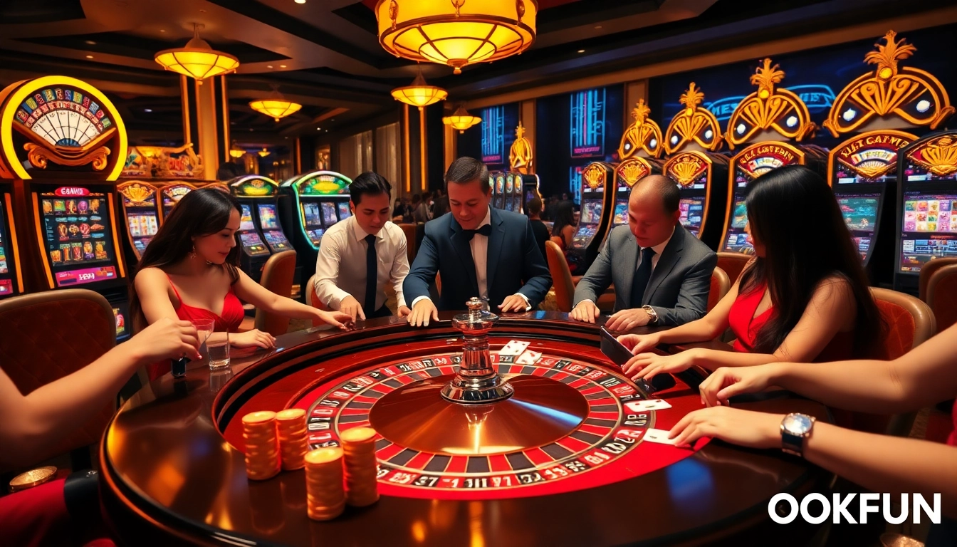 Players engaging at the roulette table showcasing the excitement of OKFUN gambling.