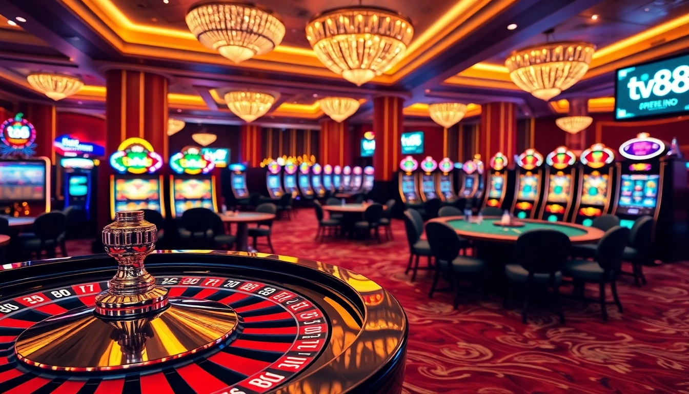 Players enjoying a thrilling casino experience at tv88 with vibrant tables and lively action.
