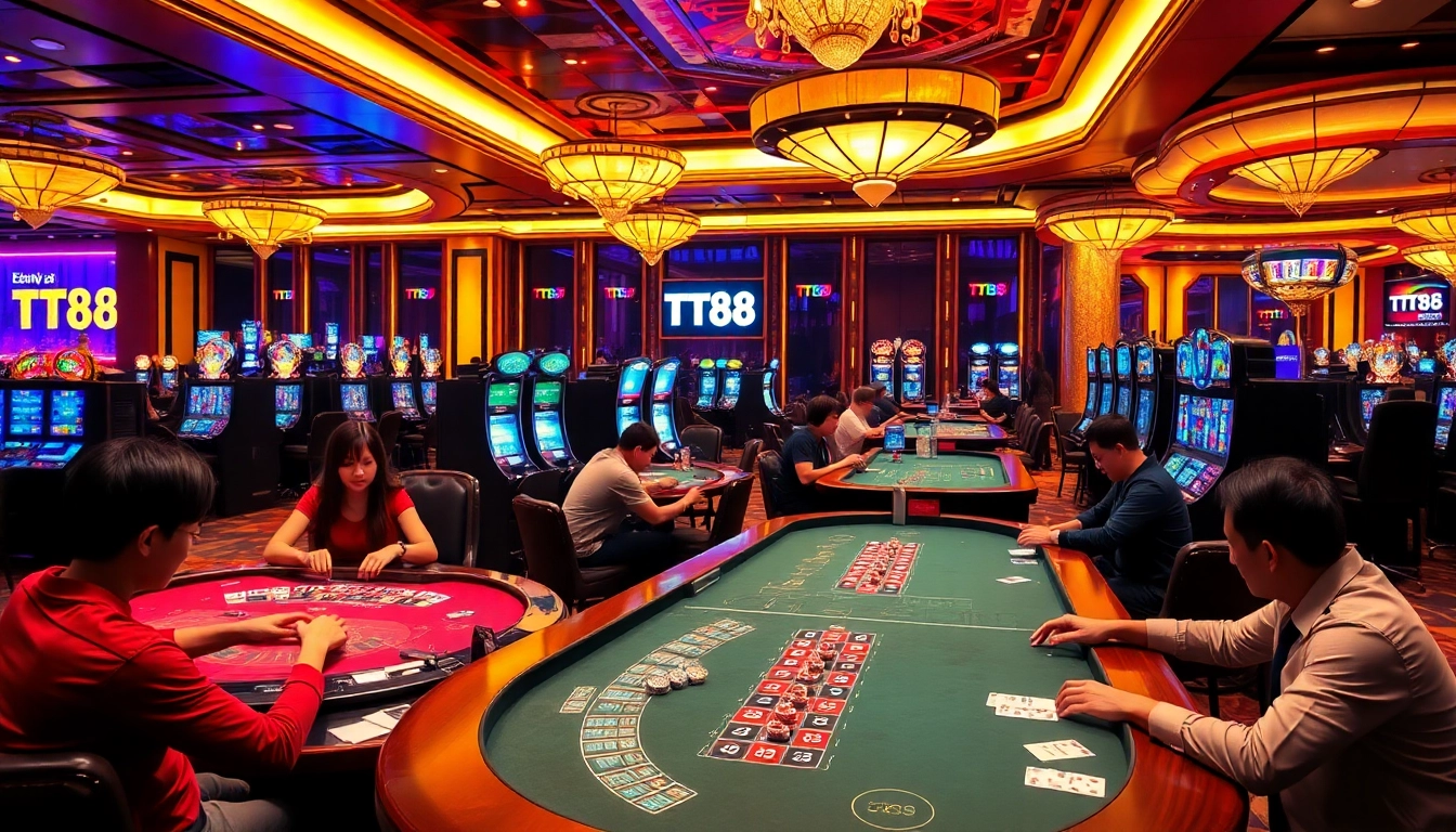 Players enjoying TT88 casino games with excitement and luxury ambiance.