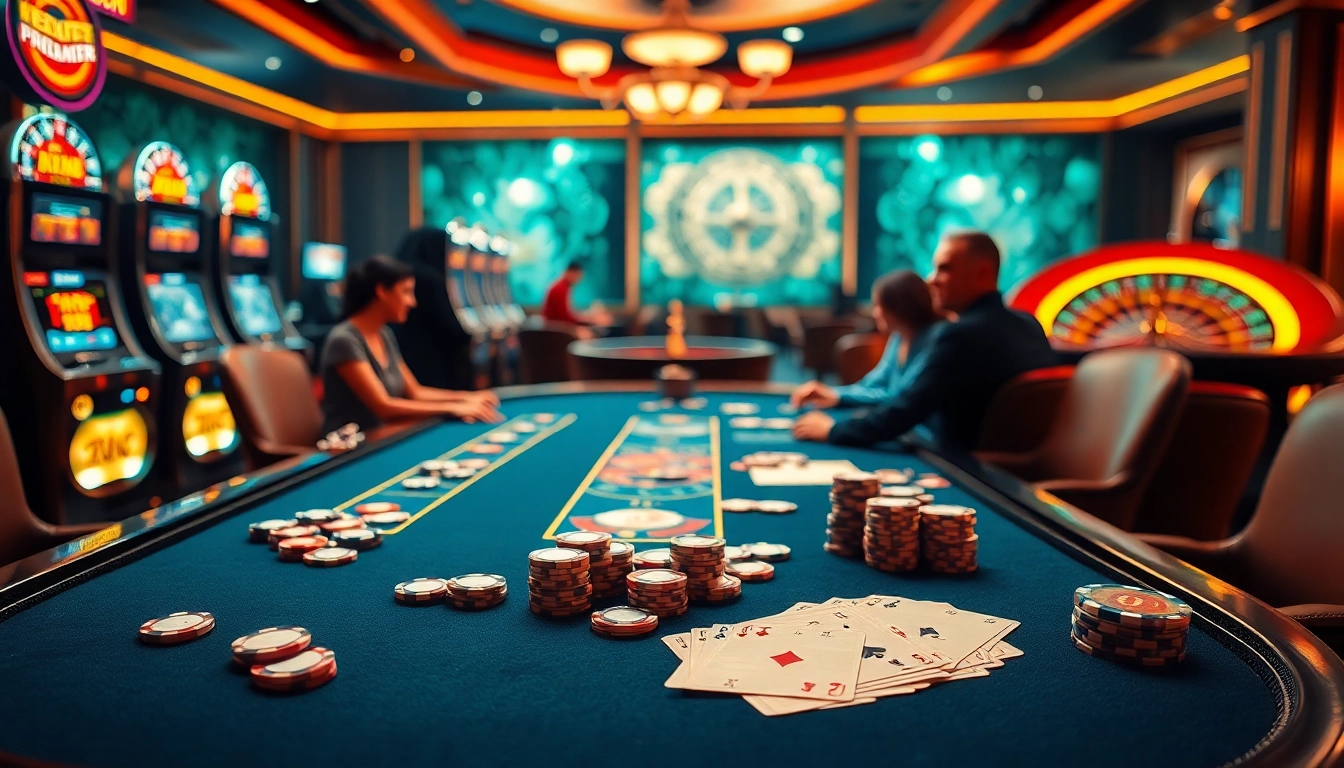 KJC offers a professional and exciting atmosphere for poker players with engaging table designs and vibrant casino elements.