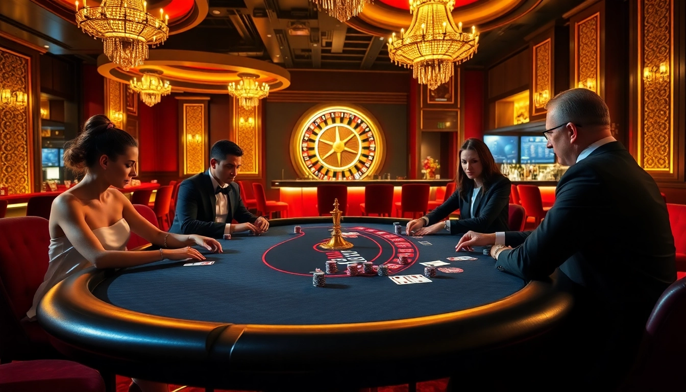 F8bet players experience high-stakes excitement at a luxurious casino poker table.