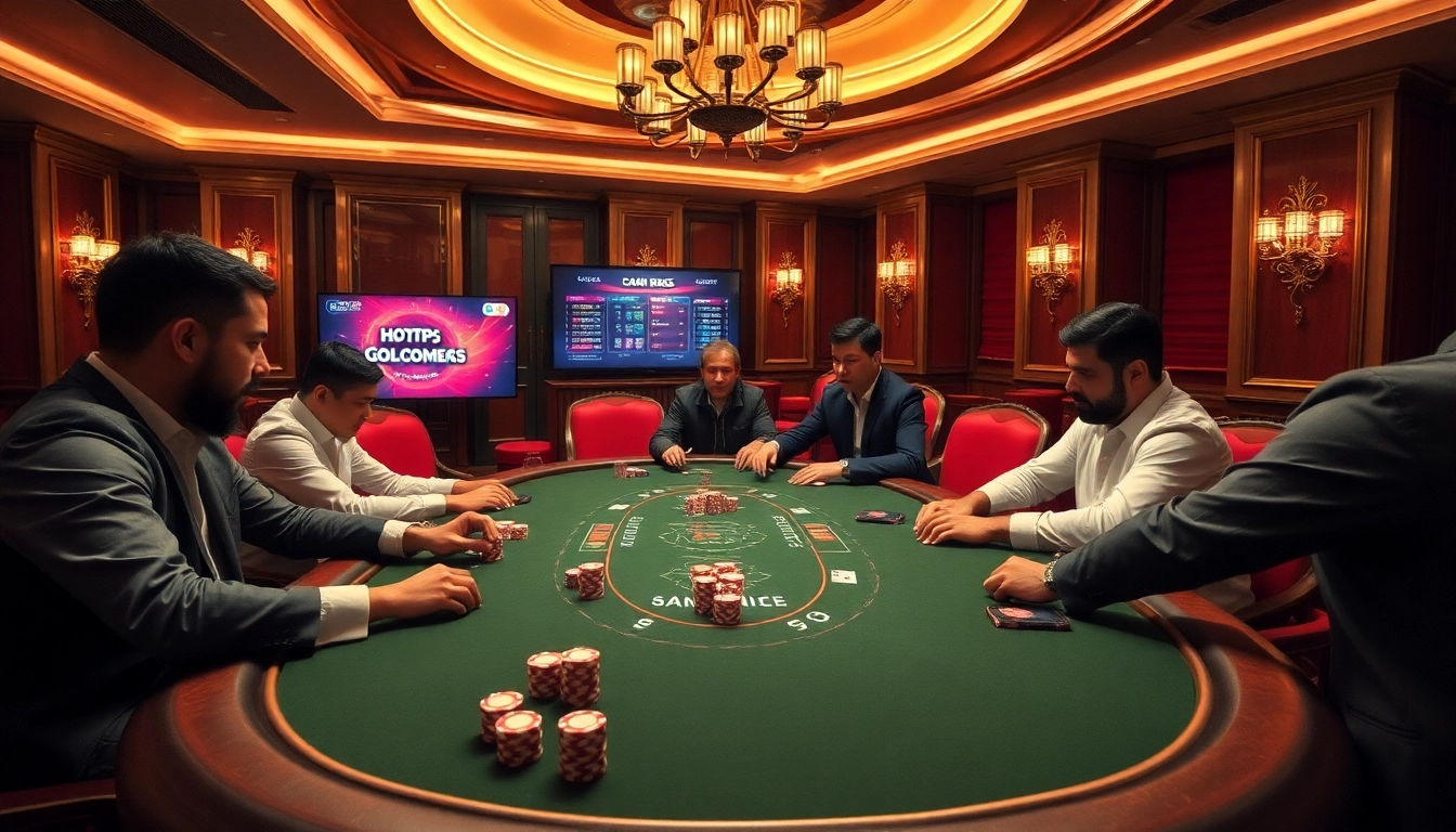 Engage in thrilling poker gameplay at https://da88.co.im/ with professionals at a luxurious casino table.