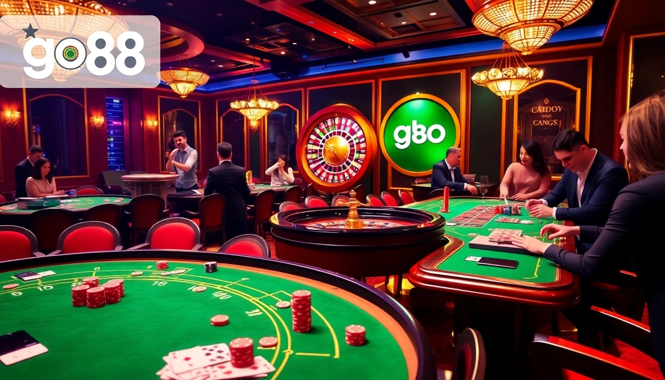 Go88 player celebrating a win at a vibrant casino table surrounded by chips and cards.