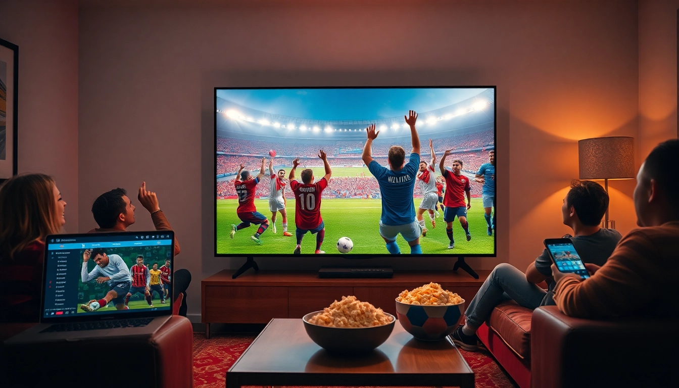 Exciting live football streaming experience on https://vaoluoitv.it.com with fans cheering and full HD display.