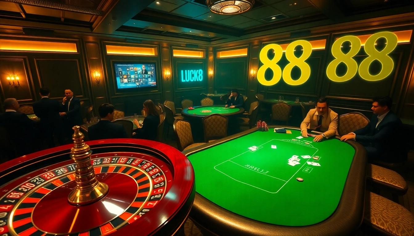 Players enjoying a thrilling game at the luck88 casino table with vibrant poker chips and cards.