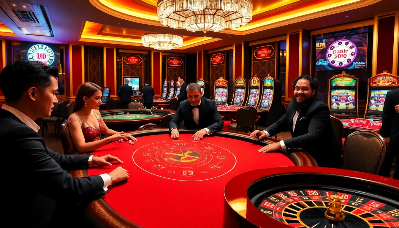 Bem88 players enjoying a high-stakes game at a vibrant casino table.