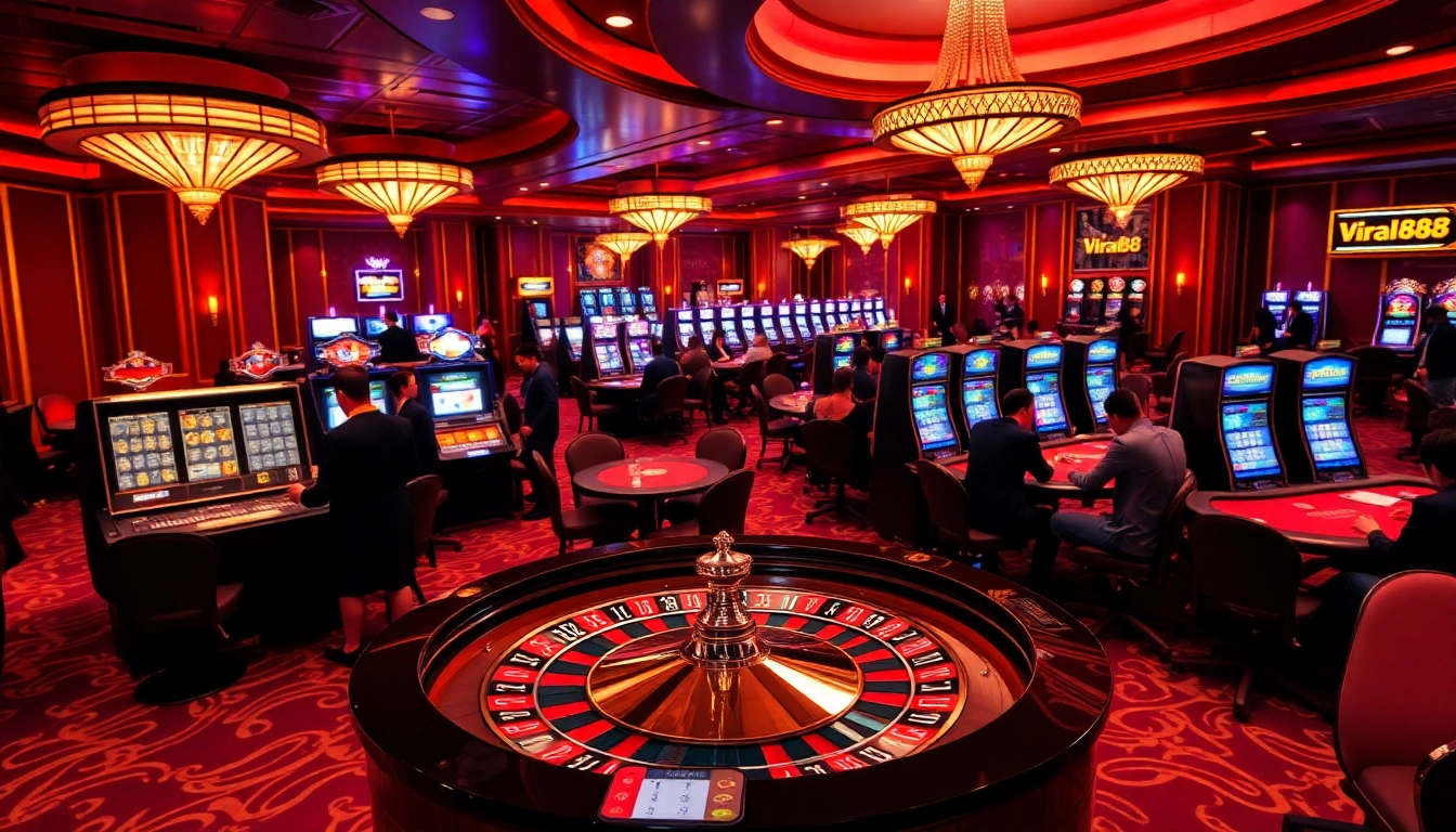 Experience the vibrant energy of viral88 at a luxurious casino table, surrounded by excited players.