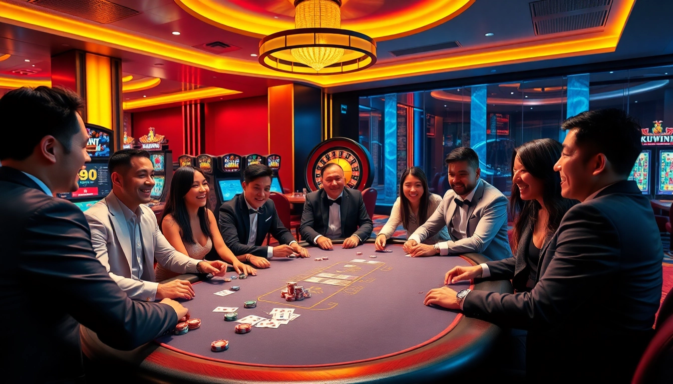 Kuwin poker table filled with high-stakes chips, creating an exciting gambling atmosphere.