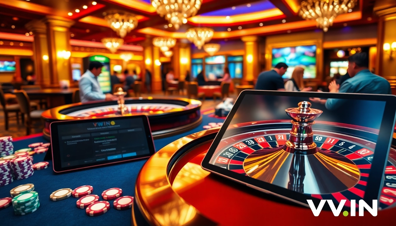 Action-packed gaming at VWIN casino with vibrant tables and engaging players.