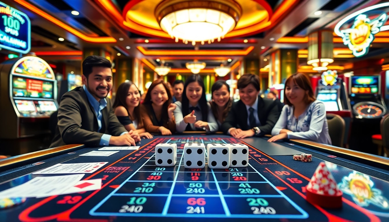 Experience the excitement of Tài Xỉu MD5 at a luxurious casino table surrounded by eager players.