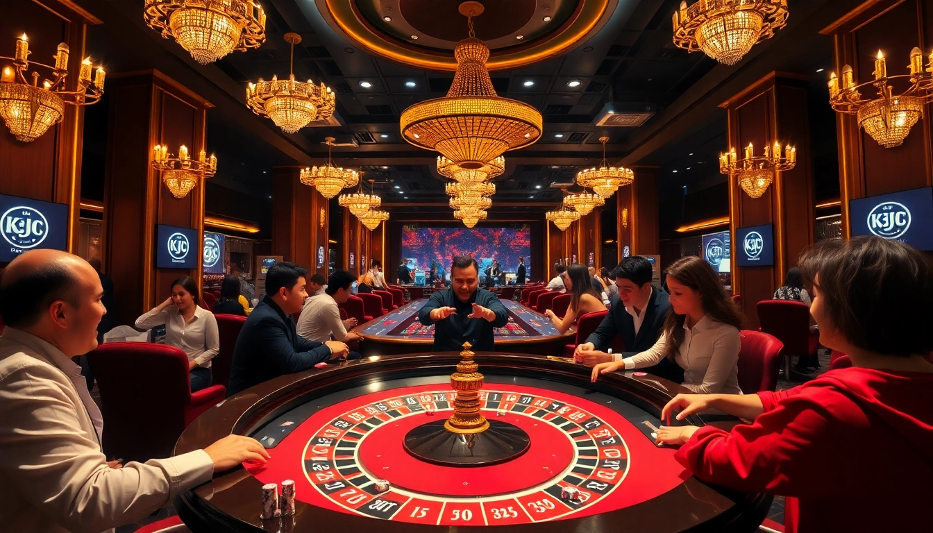KJC casino scene showcasing vibrant roulette action, thrilling bets, and elegant atmosphere.