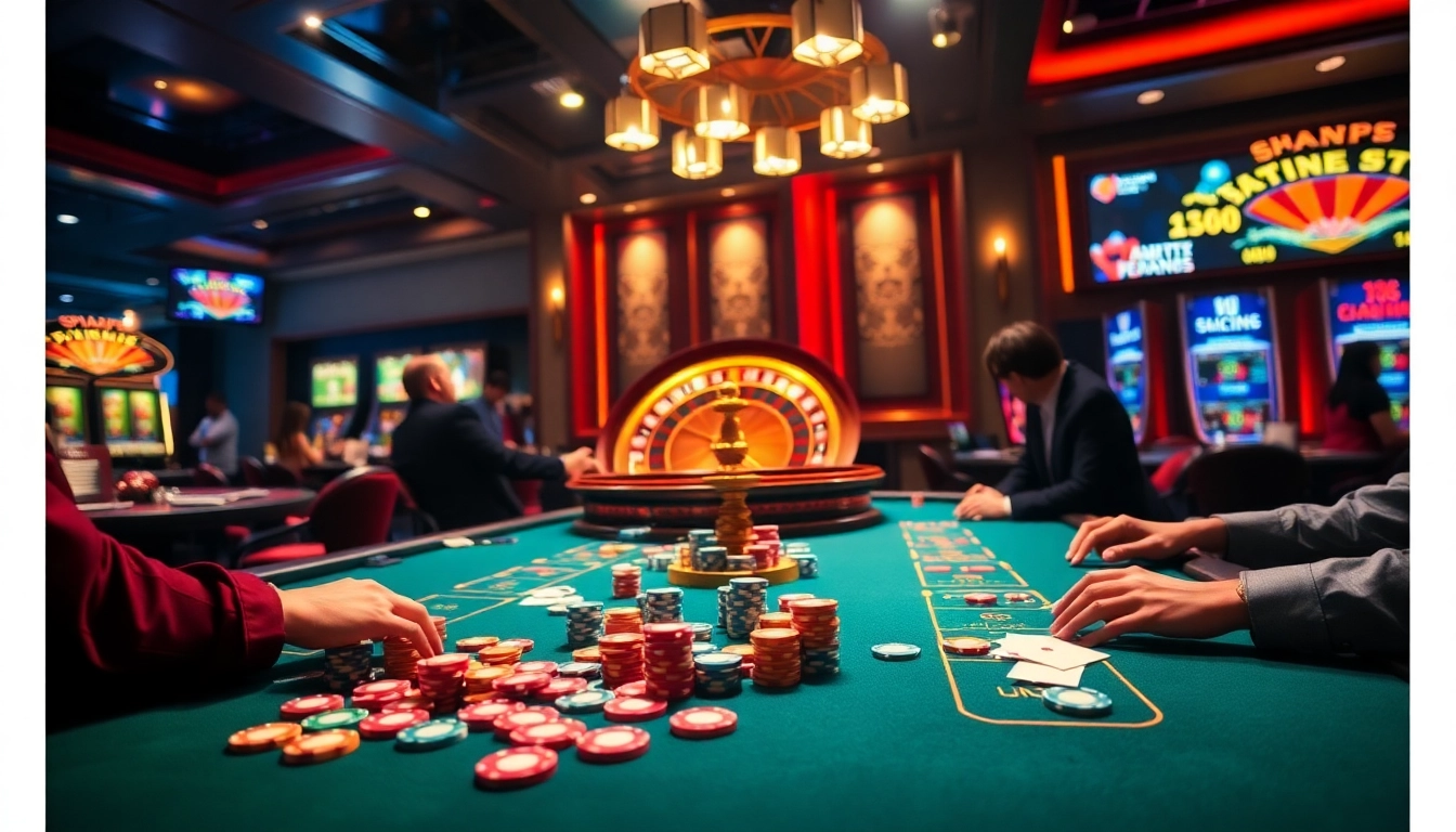 Experience the excitement of FB88 casino with vibrant tables, poker chips, and thrilling gameplay.
