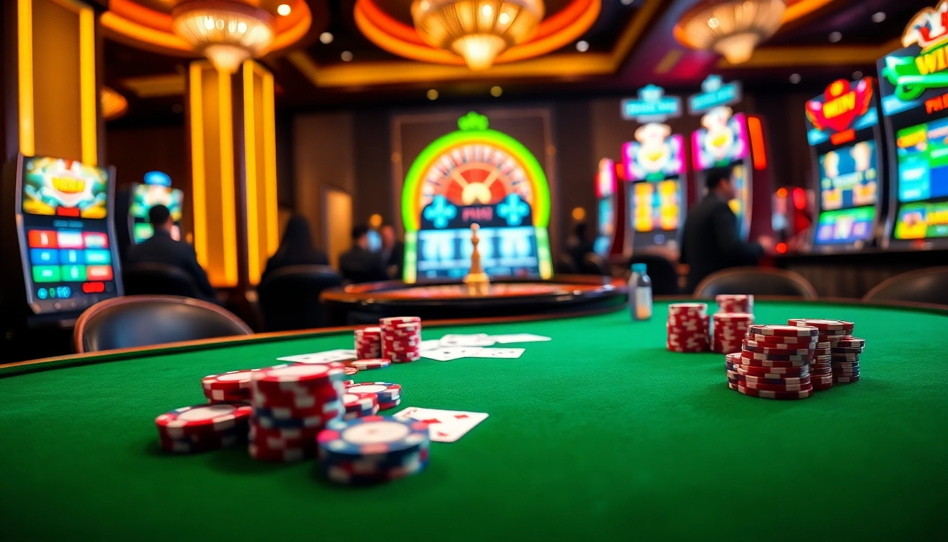 Experience the excitement at PS99 with vibrant casino visuals of poker chips and roulette wheels.