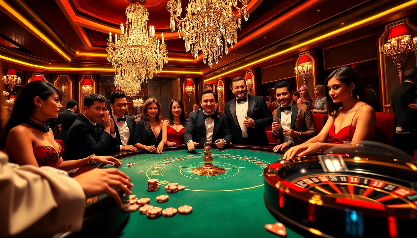 SODO66 poker players engaged in a thrilling game surrounded by luxurious casino elements.