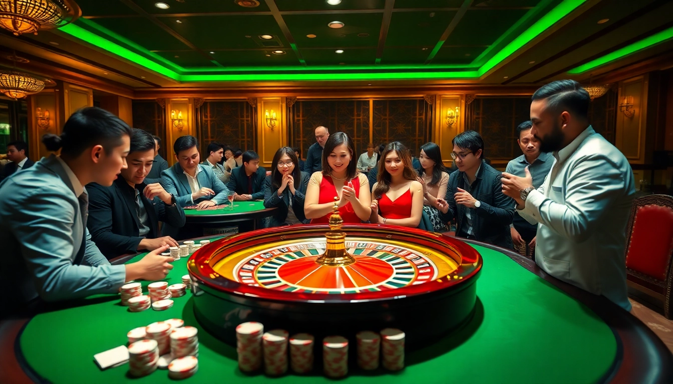 Players engaging on the 88i đăng nhập platform, surrounded by vibrant casino visuals.