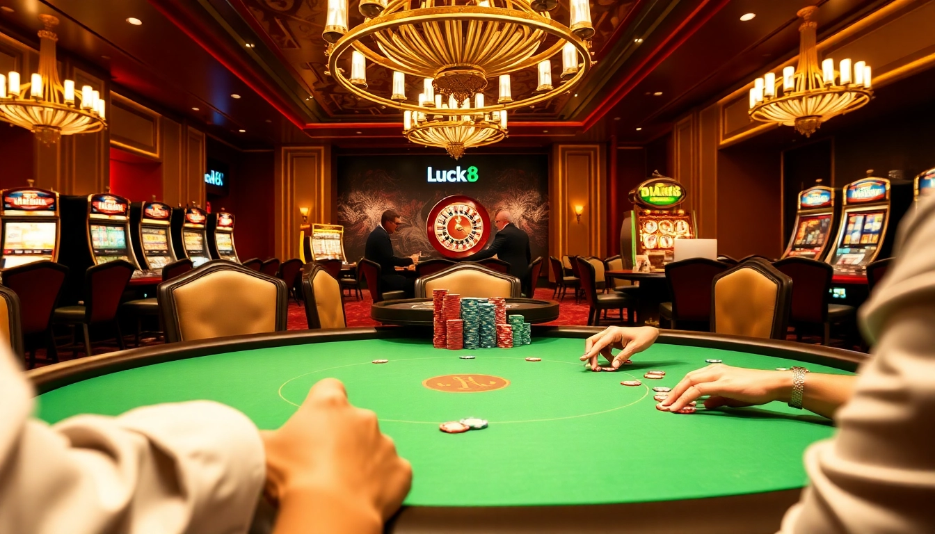 Experience the thrill of Luck8 casino gaming with vibrant poker tables and exciting action.