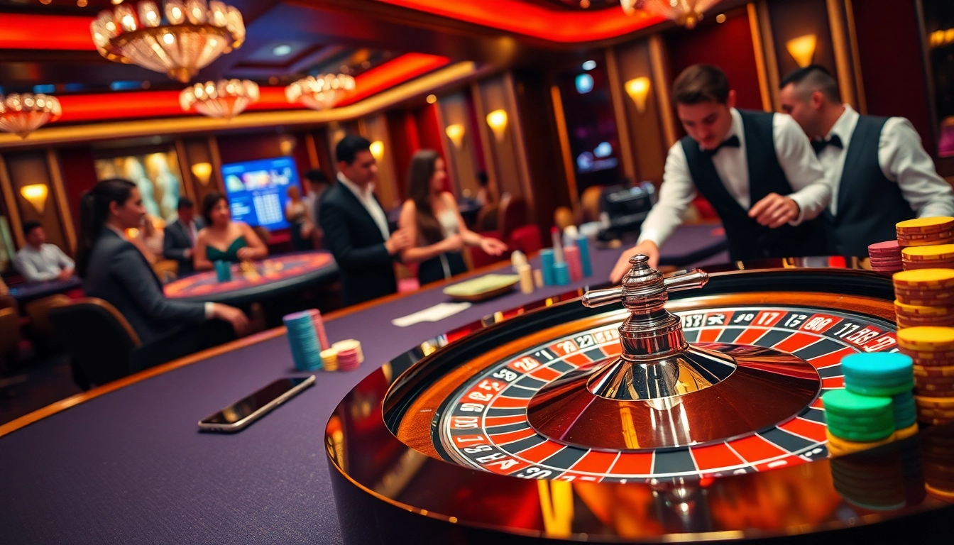 Casino scene showcasing betting excitement with S8 phone and roulette wheel action.