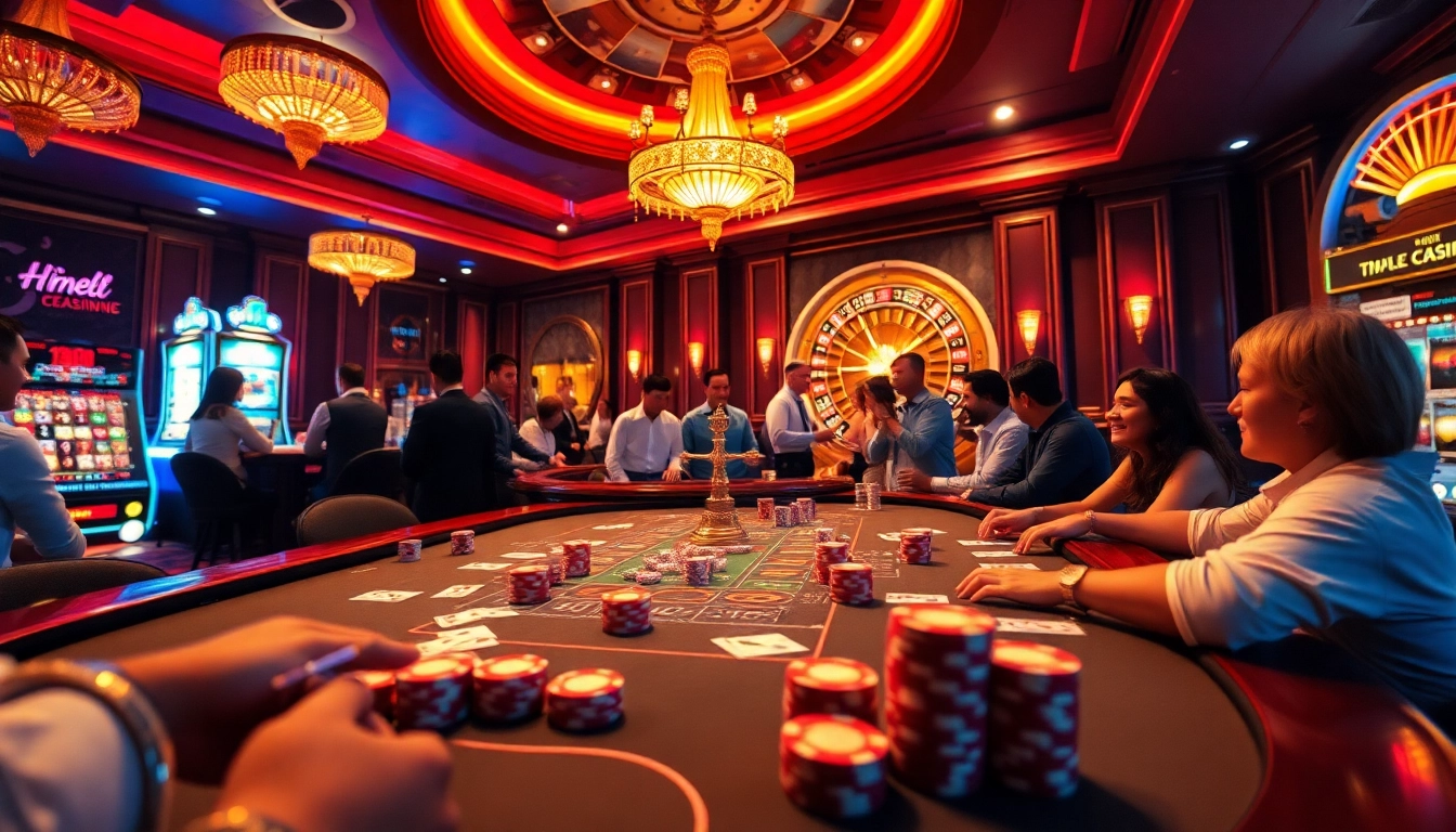 Experience the excitement of Nhà cái Hm88 at a vibrant casino table with poker chips and cards.
