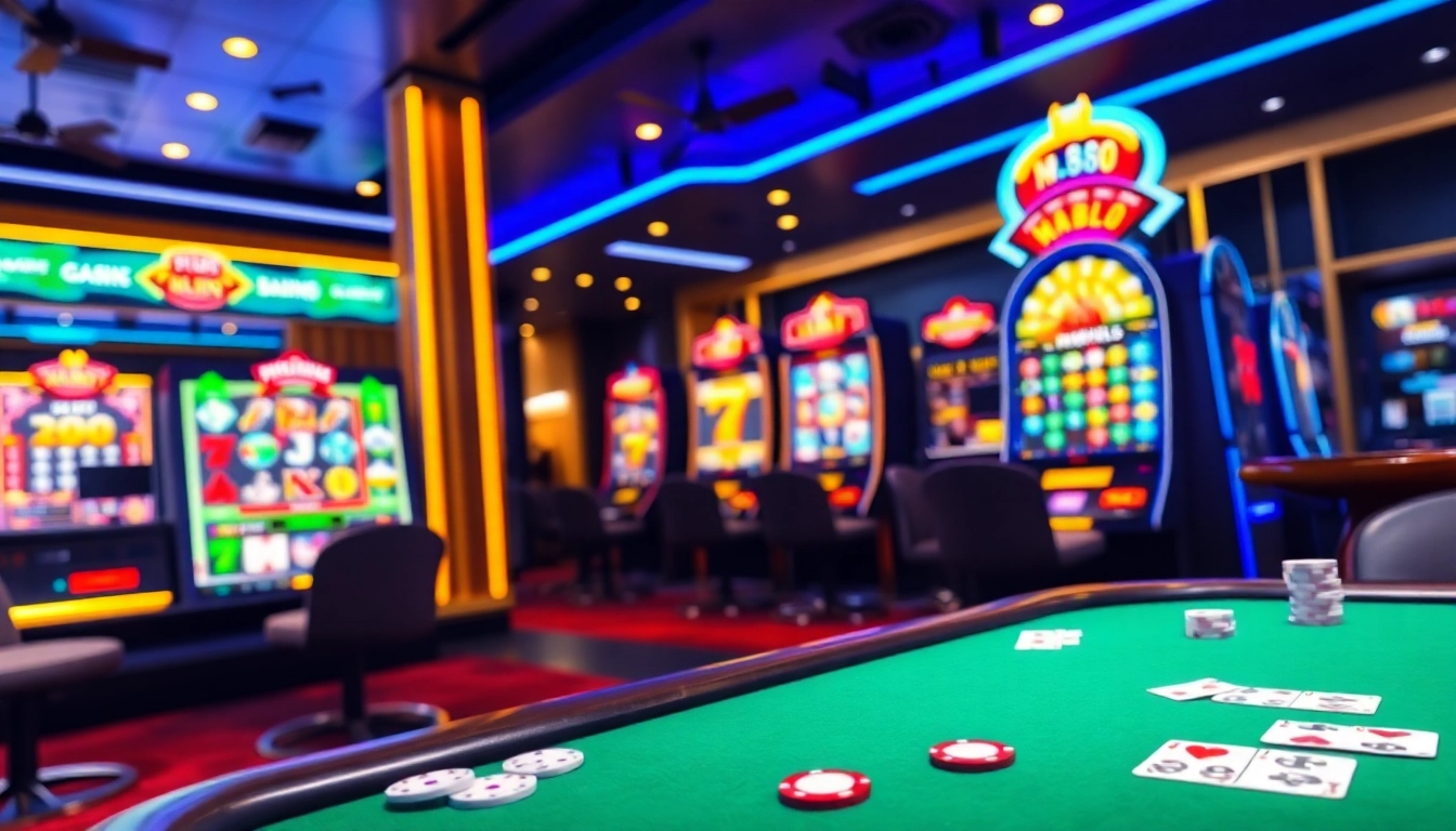 Experience the thrill of gambling at MM88, featuring casino tables and game interfaces.
